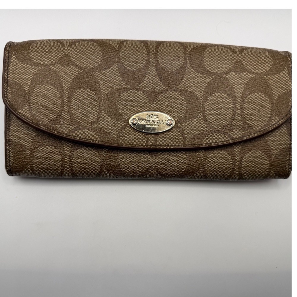 Coach Signature Monogram Slim Envelope Wallet Brown Blue F52601